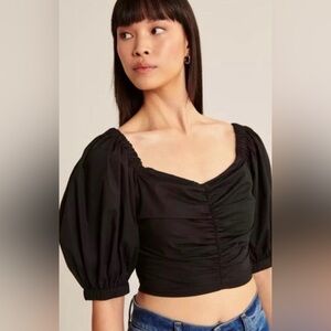 Abercrombie Puff Sleeve Ruched Top Black, size S, like new!